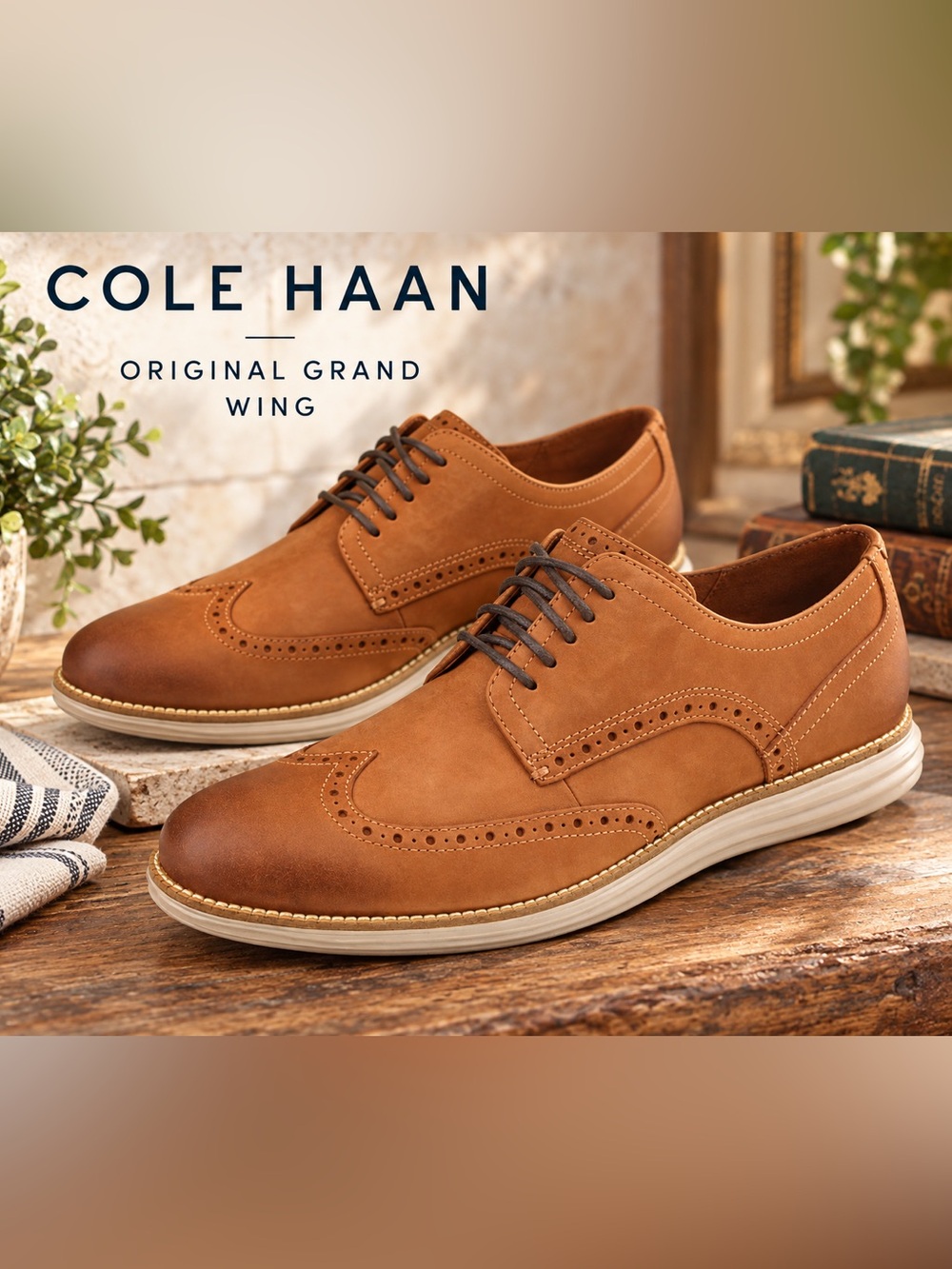 Cole Haan ØriginalGrand Wingtip Oxford Shoes Tan Leather Brogue Lace Up Size 13